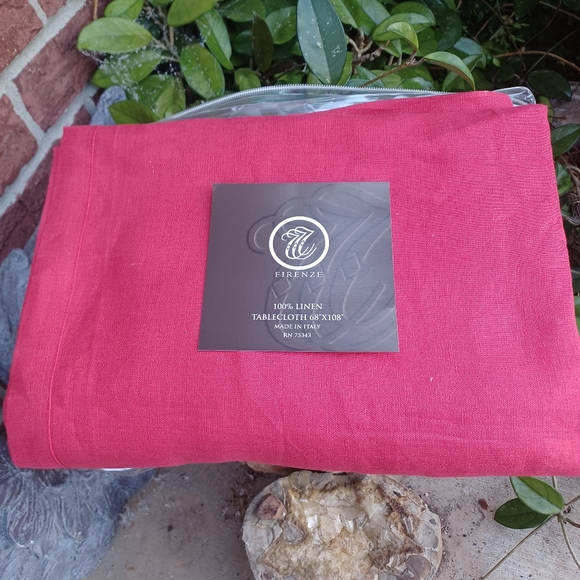 LE TELERIE TOSCANO EXCLUSIVE FIRENZE RED LINEN TABLECLOTH 68'X108 NWT" - Picture 7 of 13